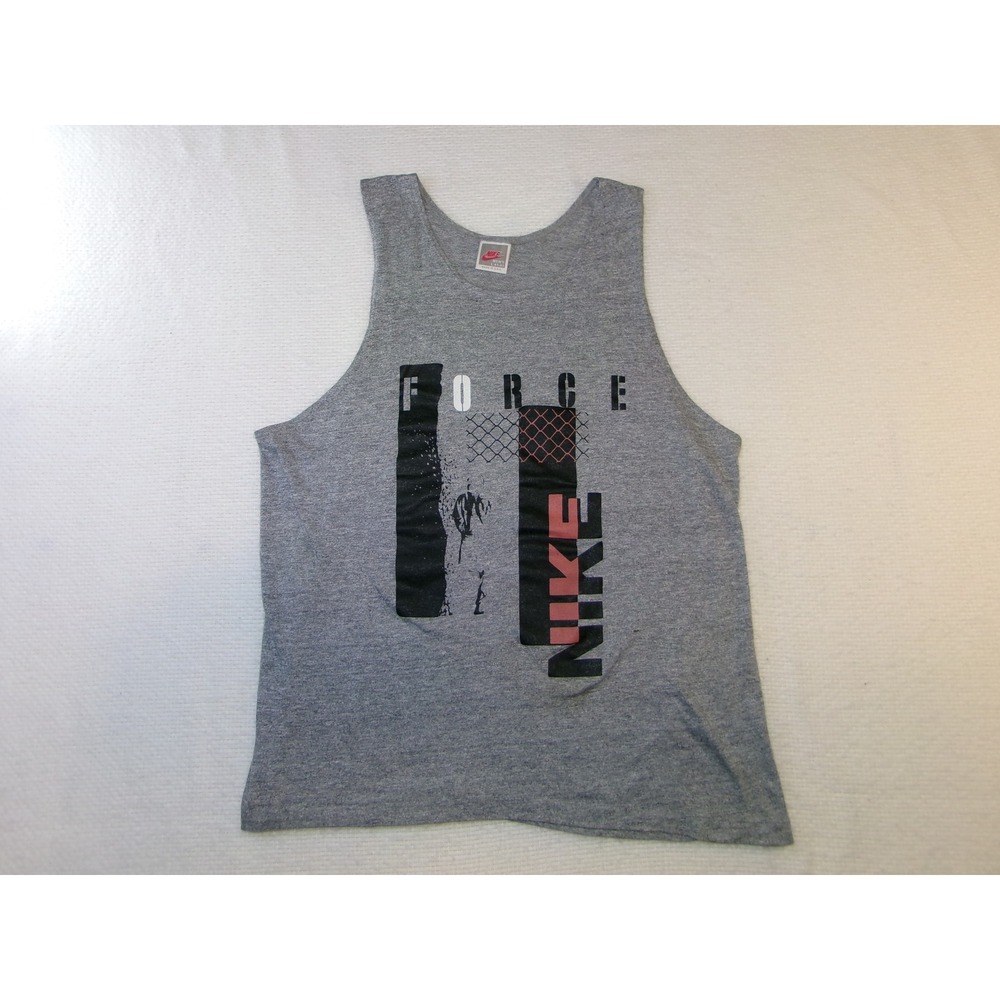 Nike Force Tank Top Mens Large Gray 90s Made in USA Graphic Basketball Vintage